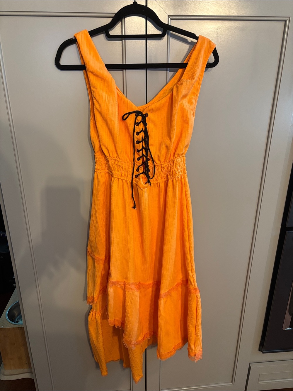 Western Orange Sleeveless hi/low Lace-Up Summer Dress medium